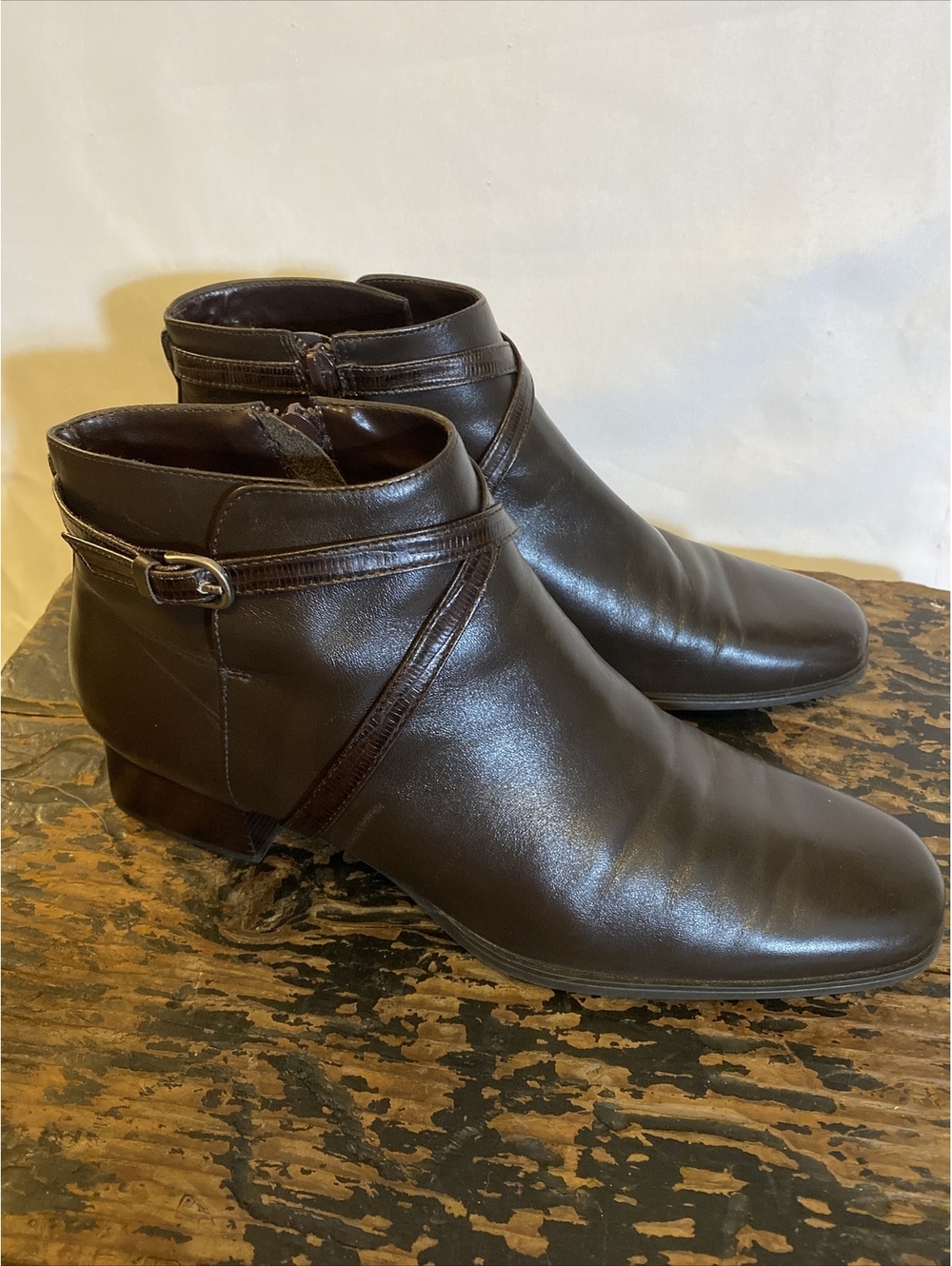 Michelle D Brown Leather Heeled Ankle Boots Size 10M